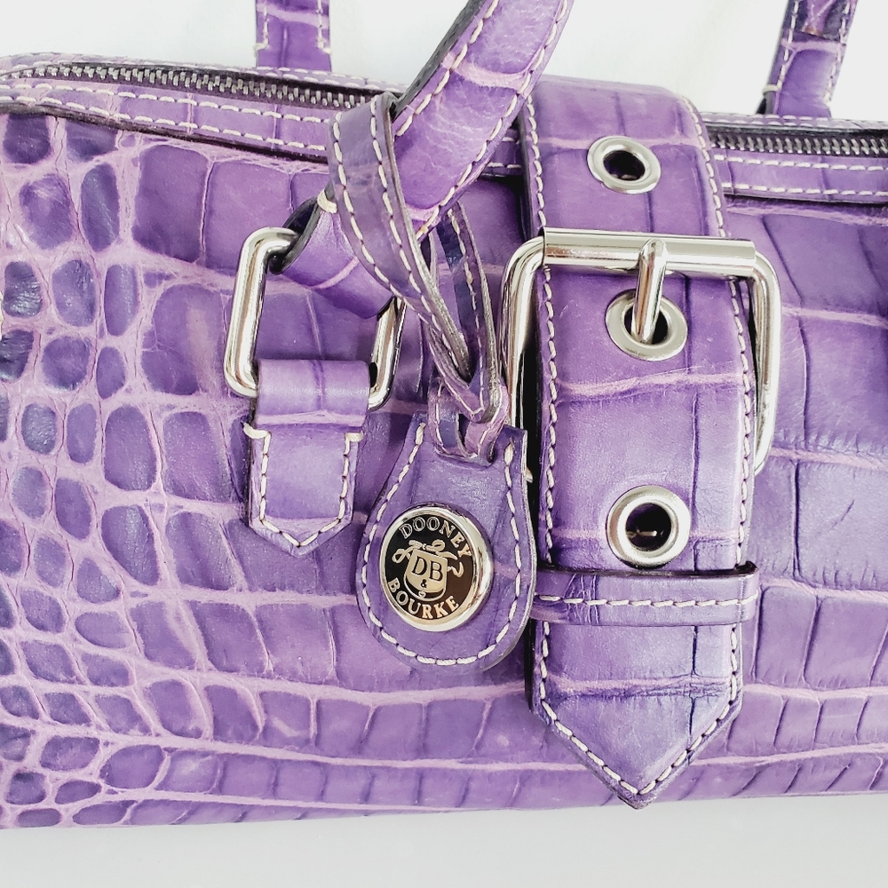 Dooney & Bourke Nile Collection Bowler Croc Leather Embossed Barrel Bowling Bag - Picture 8 of 15